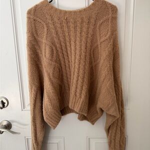 Aerie Cropped Warm Brown Cable Sweater